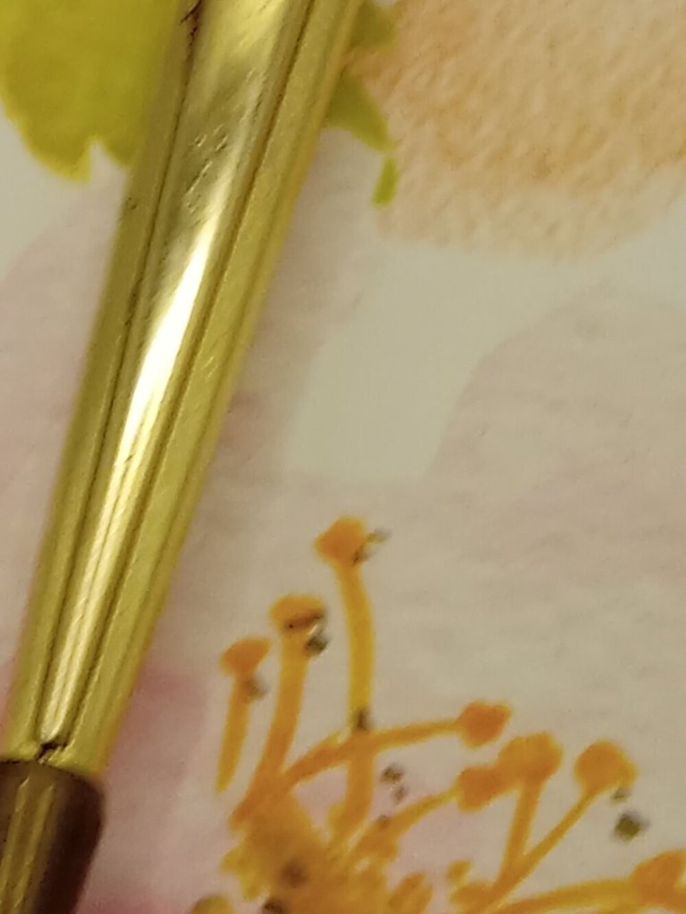 Vintage Vanity Hairbrush Gold Tone Soft Back Orangey Floral Art Deco Boudoir - Picture 13 of 14